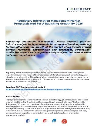Regulatory Information Management Market Prognosticated For A Ravishing Growth By 2026