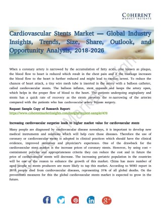 Cardiovascular Stents Market — Global Industry Insights, Trends, Size, Share, Outlook, and Opportunity Analysis, 2018-20