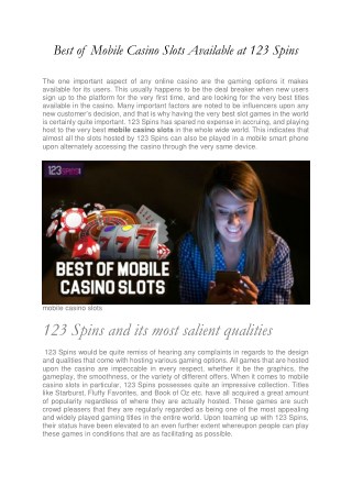 Best of Mobile Casino slots available at 123 Spins