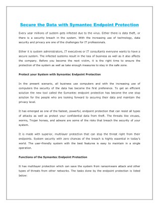 Secure the Data With Symantec Endpoint Protection