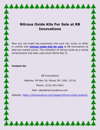 Nitrous Oxide Kits For Sale at RB Innovations