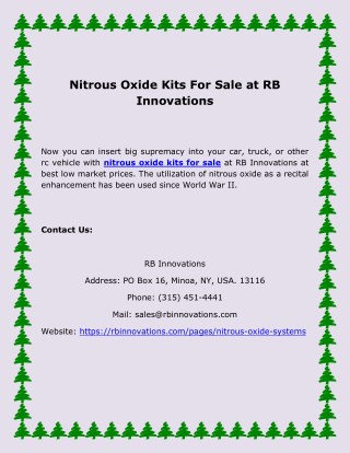 Nitrous Oxide Kits For Sale at RB Innovations
