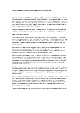 eresource ERP implementation and Return on Investment
