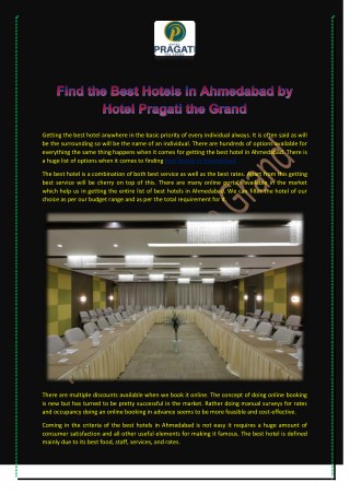 Find the Best Hotels in Ahmedabad by Hotel Pragati the Grand