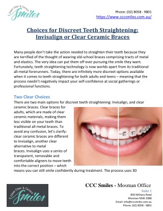 Choices for Discreet Teeth Straightening: Invisalign or Clear Ceramic Braces