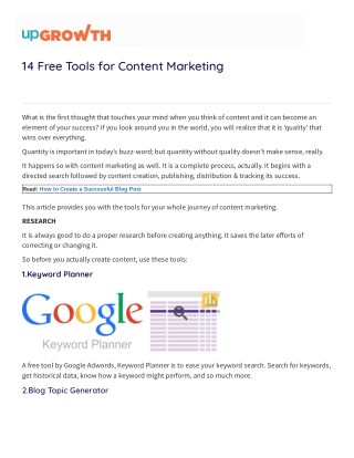 14 Free Tools for Content Marketing