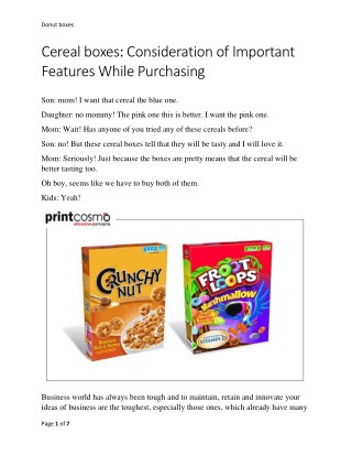 Cereal boxes: Consideration of important features while purchasing