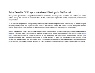 Take Benefits Of Coupons And Avail Savings In To Pocket
