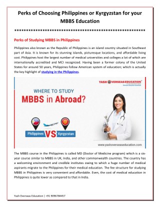 Perks of Choosing Philippines or Kyrgyzstan for MBBS Education