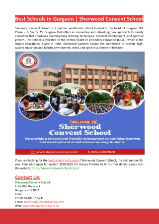 Best Schools In Gurgaon-Sherwood Convent School