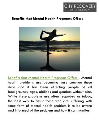 Benefits that Mental Health Programs Offers