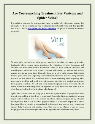 Are You Searching Treatment For Varicose and Spider Veins