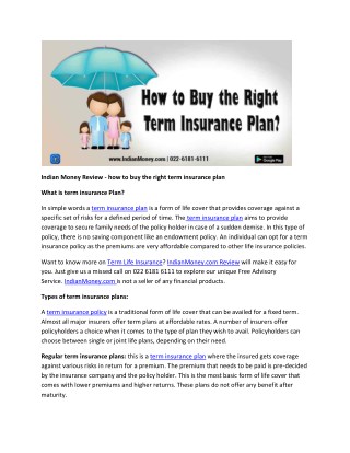 Indian Money Review - how to buy the right term insurance plan