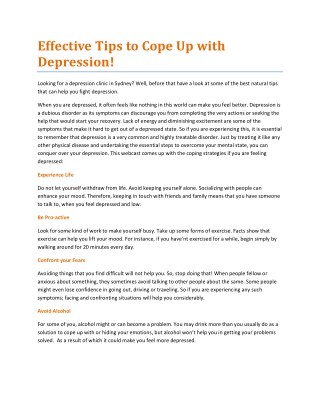 Effective Tips to Cope Up with Depression