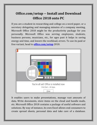 Office.com/setup -- Install and Download Office 2018 in your PC