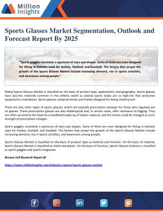 Sports Glasses Market Segmentation, Outlook and Forecast Report By 2025