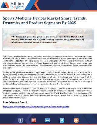 Sports Medicine Devices Market Share, Trends, Dynamics and Product Segments By 2025