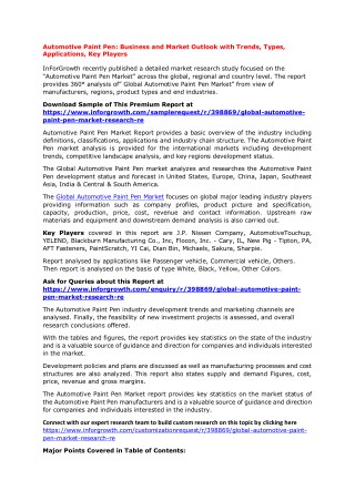 Automotive Paint Pen: Business and Market Outlook with Trends, Types, Applications, Key Players
