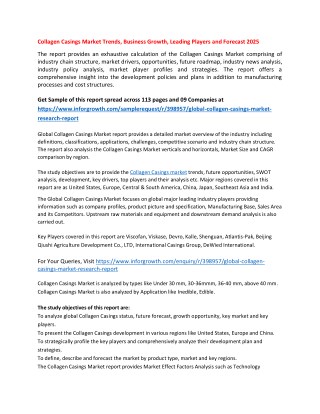 Collagen Casings Market Trends, Business Growth, Leading Players and Forecast 2025