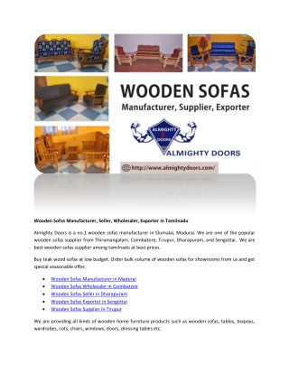Wooden Sofas Manufacturer, Seller, Wholesaler, Exporter