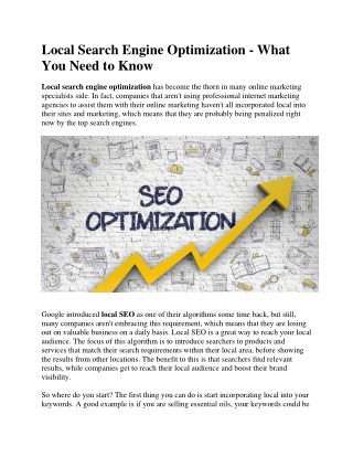 Local Search Engine Optimization - What You Need to Know