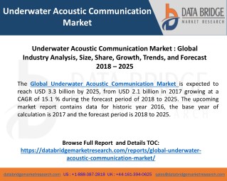Global Underwater Acoustic Communication Market– Industry Trends and Forecast to 2025