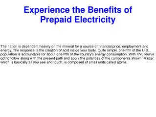 Experience the Benefits of Prepaid Electricity