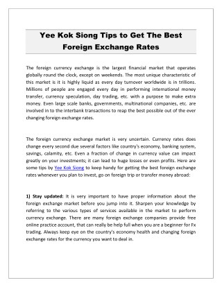 Yee Kok Siong Tips to Get The Best Foreign Exchange Rates