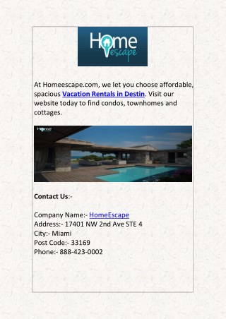 Find Vacation Rentals in Destin at Homeescape.com