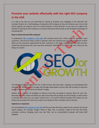 Promote your website effectually with the right seo company usa