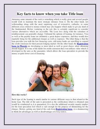 Key facts to know when you take Title loan