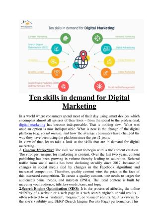 Ten skills in demand for Digital Marketing