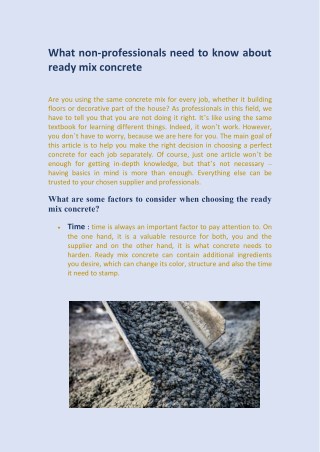 What Non-Professionals Need To Know About Ready Mix Concrete