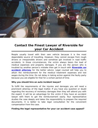 Contact the Finest Lawyer of Riverside for your Car Accident/