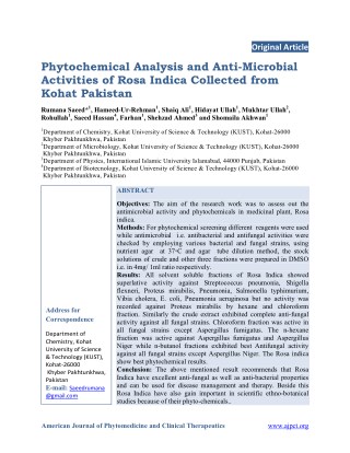Phytochemical Analysis and Anti-Microbial Activities of Rosa Indica Collected from Kohat Pakistan