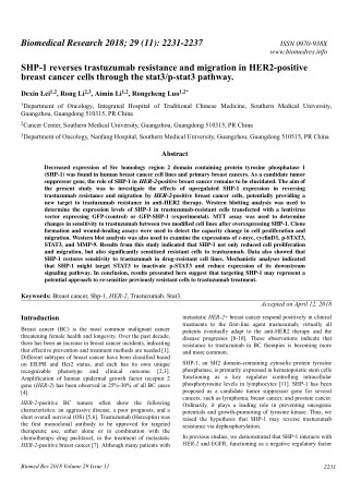 SHP-1 reverses trastuzumab resistance and migration in HER2-positive breast cancer cells through the stat3/p-stat3 pathw