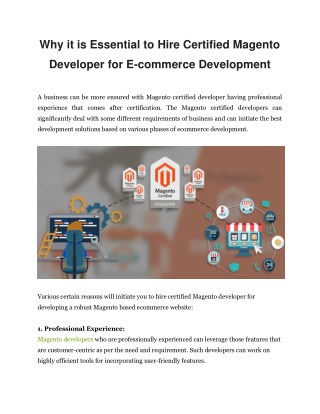 Why it is Essential to Hire Certified Magento Developer for E-commerce Development