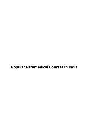 Popular Paramedical Courses in India