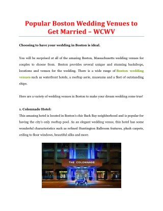 Popular Boston Wedding Venues to Get Married - WCWV