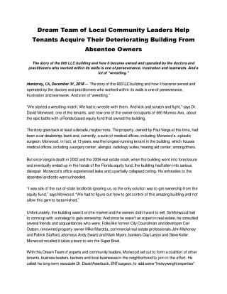 Dream Team of Local Community Leaders Help Tenants Acquire Their Deteriorating Building From Absentee Owners
