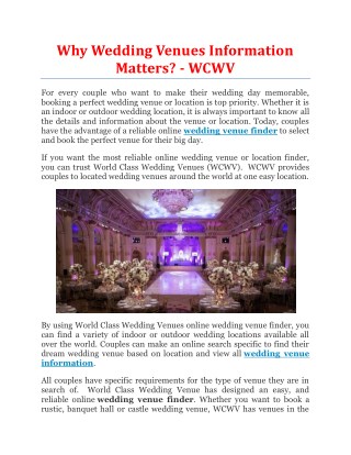 Why Wedding Venues Information Matters? - WCWV