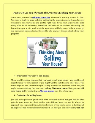 Points To Get You Through The Process Of Selling Your House