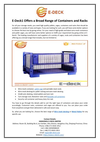 E-Deck1 Offers a Broad Range of Containers and Racks