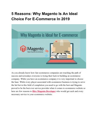 5 Reasons: Why Magento Is An Ideal Choice For E-Commerce In 2019