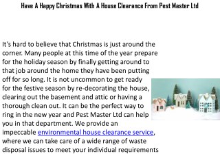Have A Happy Christmas With A House Clearance From Pest Master Ltd