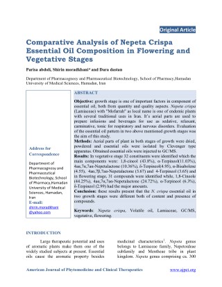 Comparative Analysis of Nepeta Crispa Essential Oil Composition in Flowering and Vegetative Stages