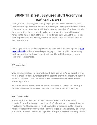 BUMP This! Sell Buy used stuff Acronyms Defined – Part I