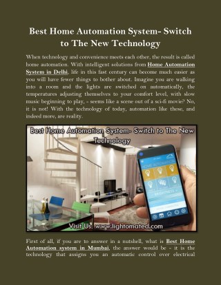 Best Home Automation System- Switch to The New Technology