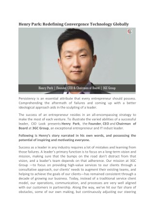 Henry Park: Redefining Convergence Technology Globally