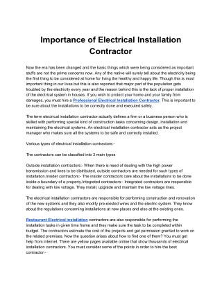 Importance of Electrical Installation Contractor